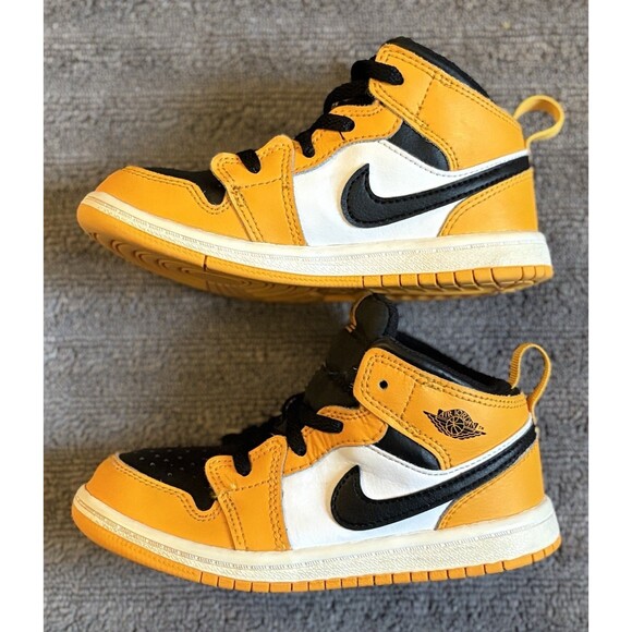 Nike Air Jordan 1 Mid Retro TD Taxi Yellow White Black 640735-701 10C - Picture 2 of 7